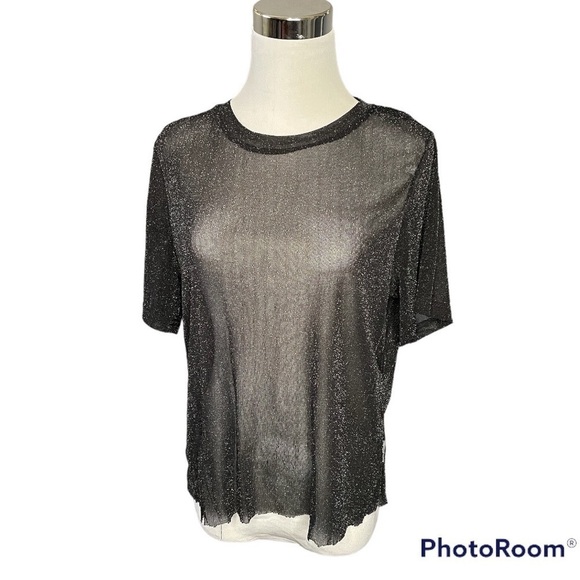 Shein black sheer shimmer crop top size large - Picture 1 of 6